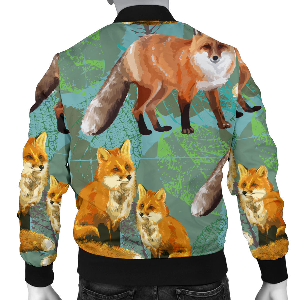 Fox Autumn leaves Themed Men Bomber Jacket