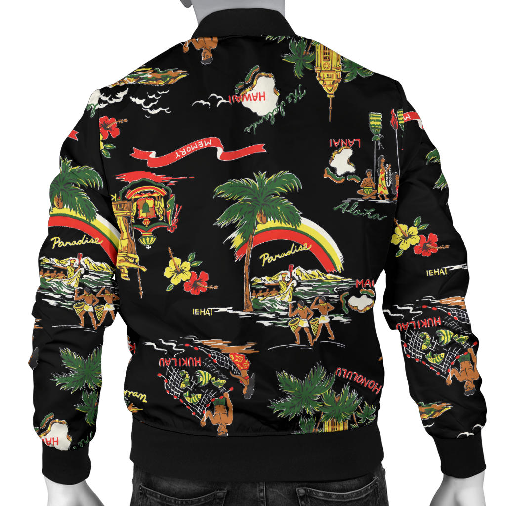 Hawaiian Island Themed Print Men Bomber Jacket