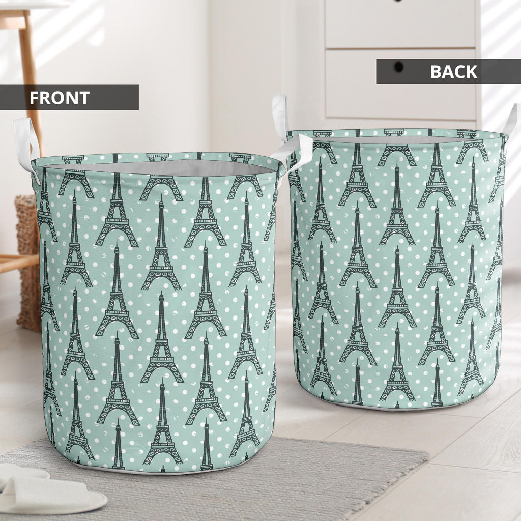 Eiffel Tower Polka Dot Print Laundry Basket