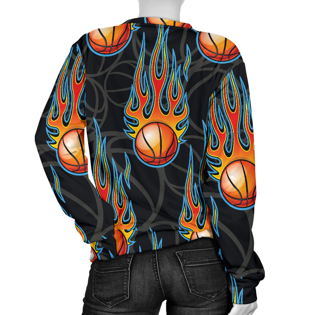 Basketball Fire Print Pattern Women Long Sleeve Sweatshirt