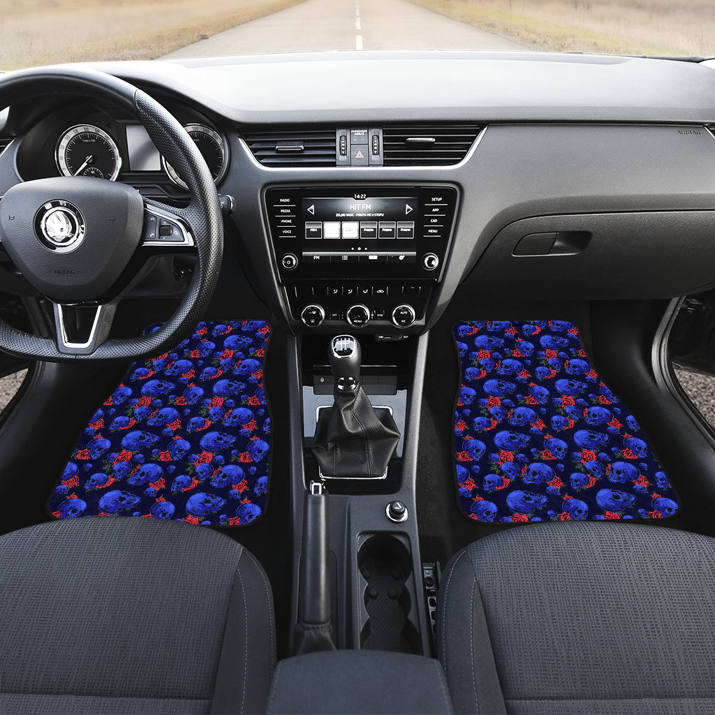 Skull Roses Neon Design Themed Print Car Floor Mats Front Back