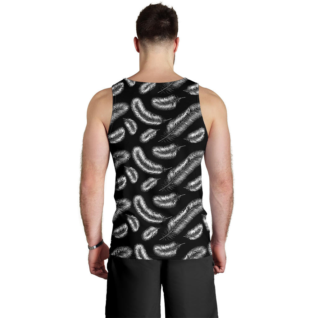 Feather Black White Design Print Men Tank Top