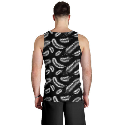 Feather Black White Design Print Men Tank Top