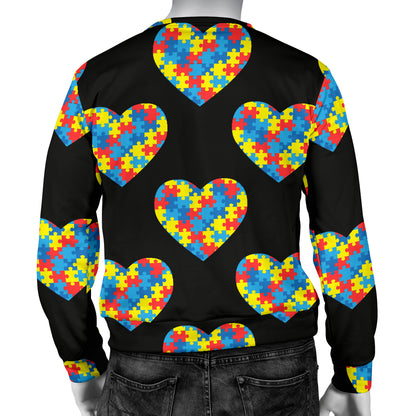 Autism Awareness Heart Design Print Men Long Sleeve Sweatshirt