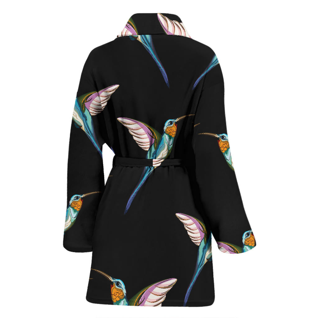 Hummingbird Pattern Print Design 06 Women Bathrobe