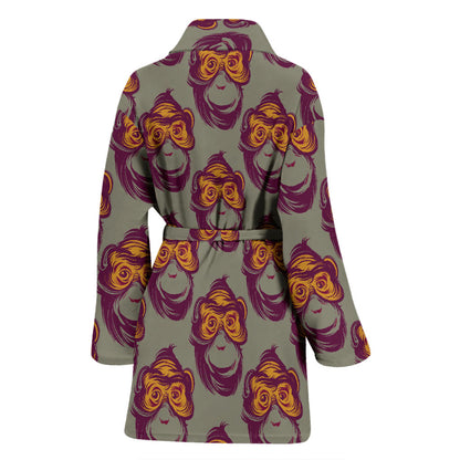 Chimpanzee Pattern Print Design 02 Women Bathrobe