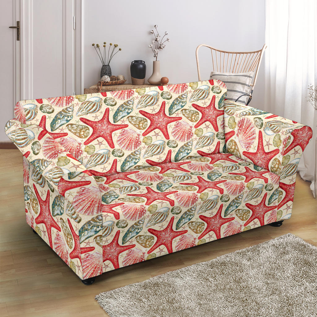 Seashell Print Design LKS301 Loveseat Couch Slipcover