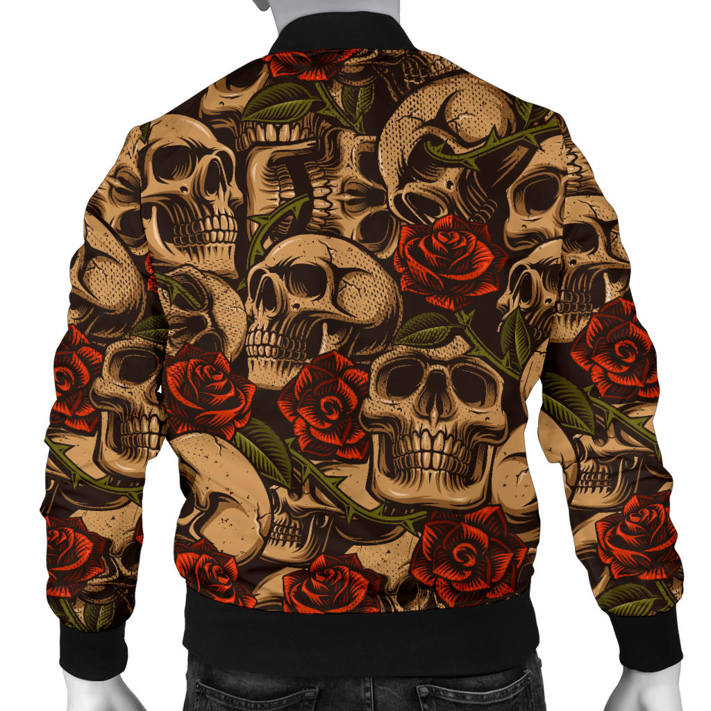 Skull Roses Vintage Design Themed Print Men Bomber Jacket