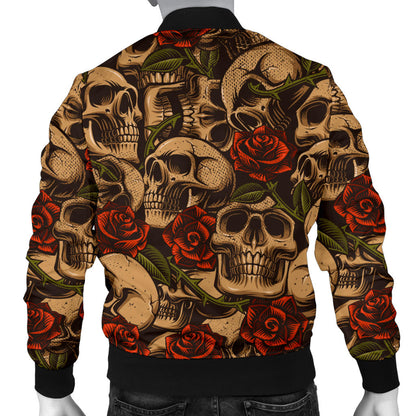 Skull Roses Vintage Design Themed Print Men Bomber Jacket