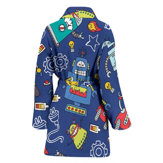 Robot Pattern Print Design A03 Women Bathrobe