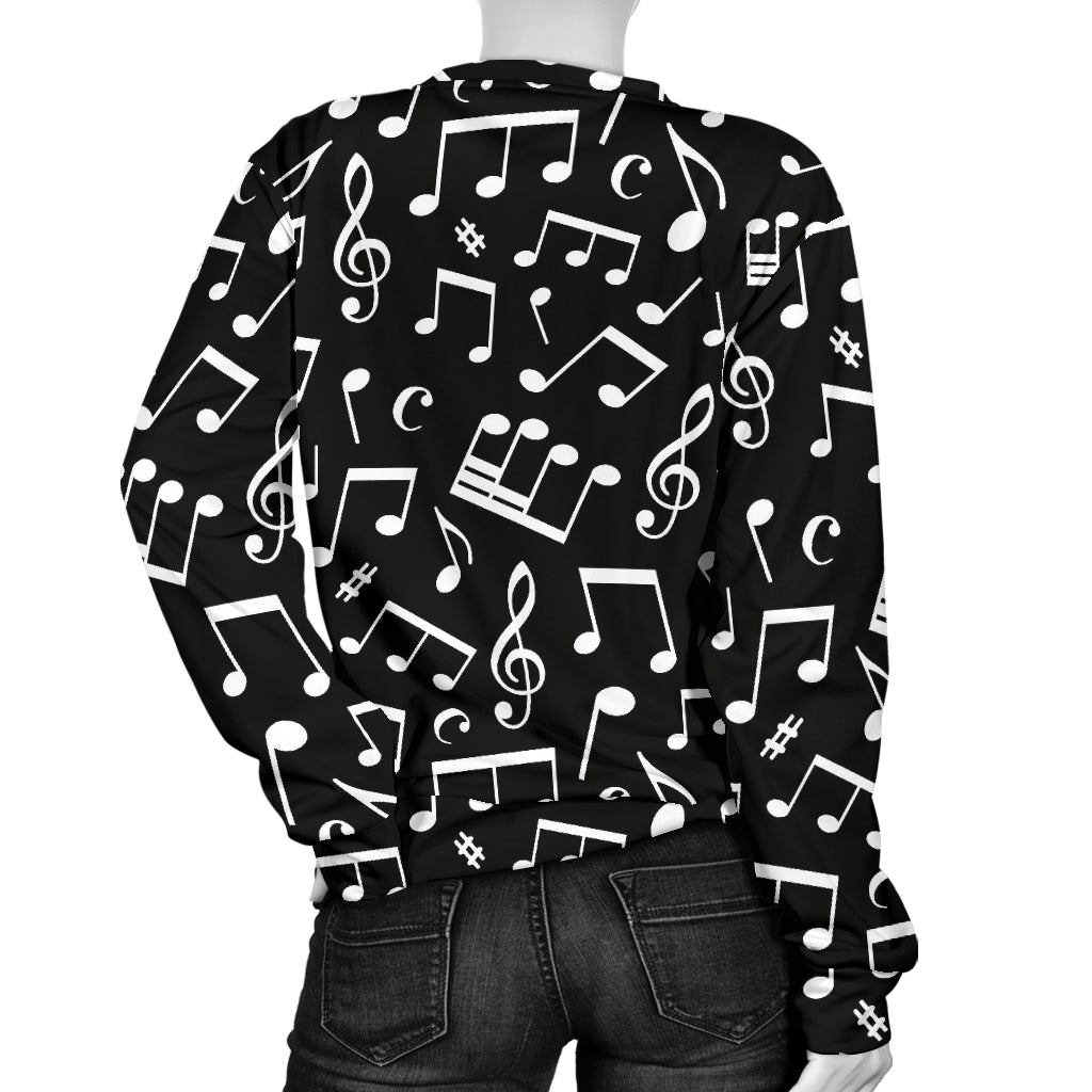 Music Note Black white Themed Print Women Long Sleeve Sweatshirt