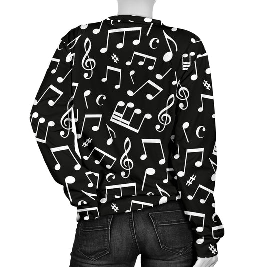Music Note Black white Themed Print Women Long Sleeve Sweatshirt