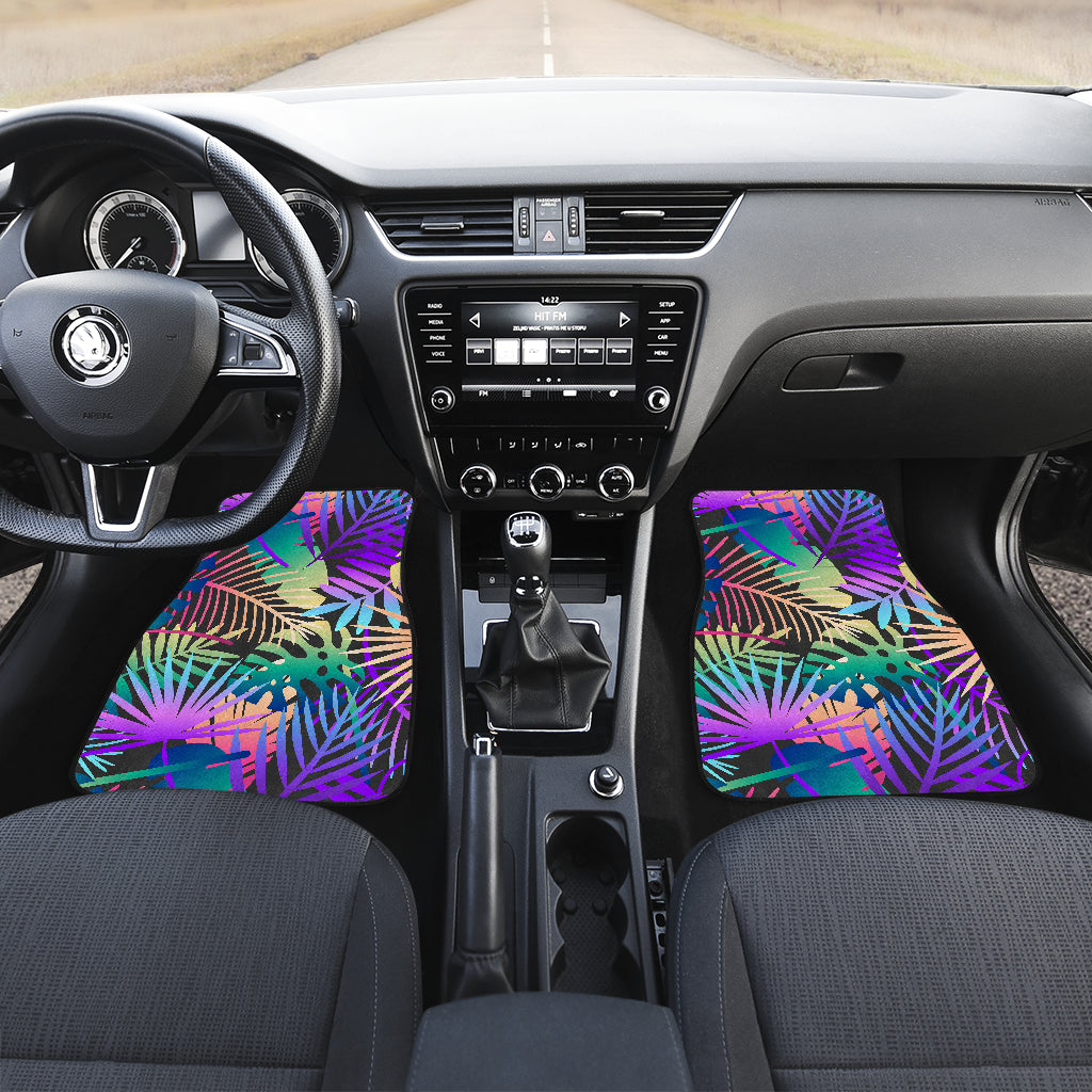 Neon Flower Tropical Palm Leaves Car Floor Mats Front Back