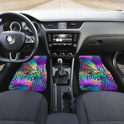 Neon Flower Tropical Palm Leaves Car Floor Mats Front Back