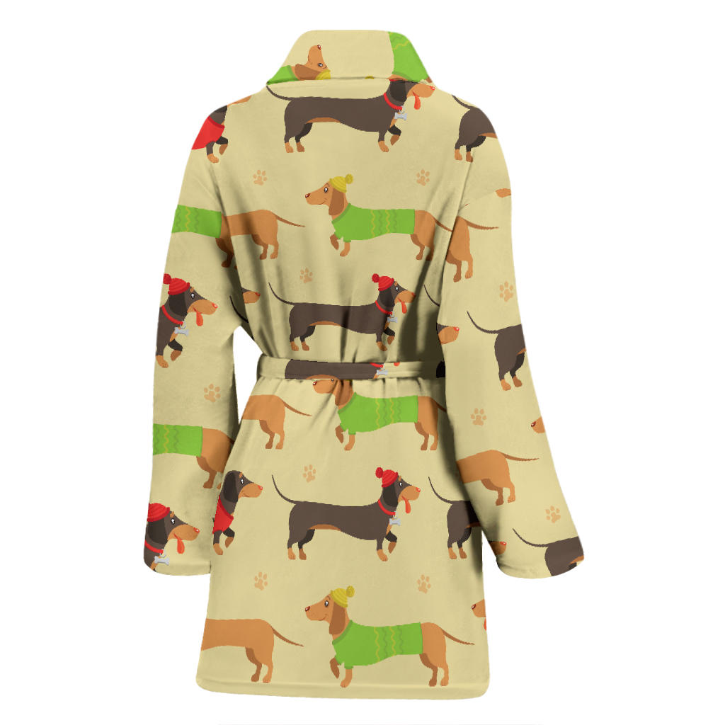 Dachshund Pattern Print Design 06 Women Bathrobe