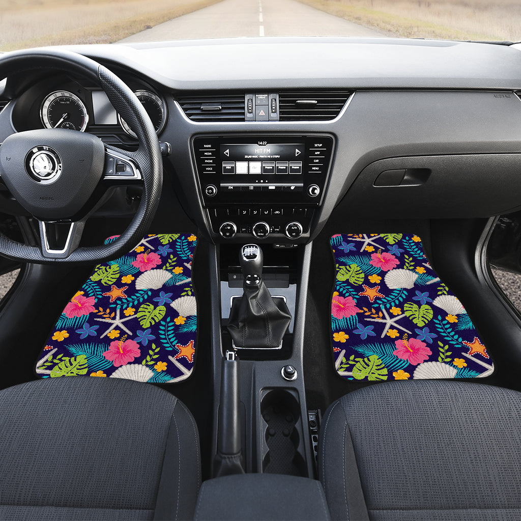 Beach Seashell Floral Theme Car Floor Mats Front Back