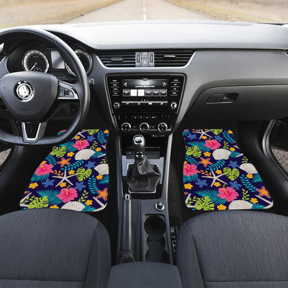 Beach Seashell Floral Theme Car Floor Mats Front Back