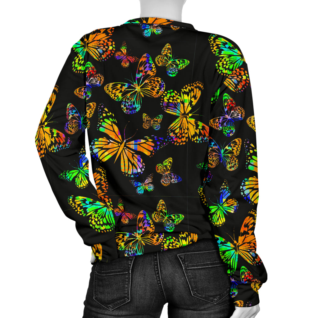 Butterfly Neon Color Print Pattern Women Long Sleeve Sweatshirt