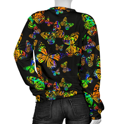 Butterfly Neon Color Print Pattern Women Long Sleeve Sweatshirt