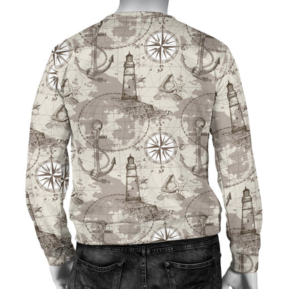 Nautical Map Design Themed Print Men Long Sleeve Sweatshirt