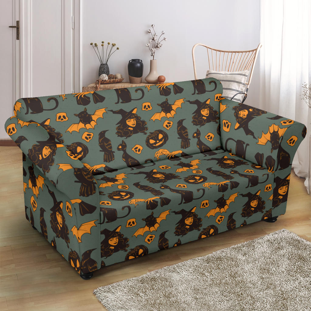 Witch Bat Halloween Print Design LKS305 Loveseat Couch Slipcover