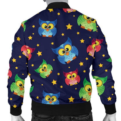 Owl with Star Themed Design Print Men Bomber Jacket