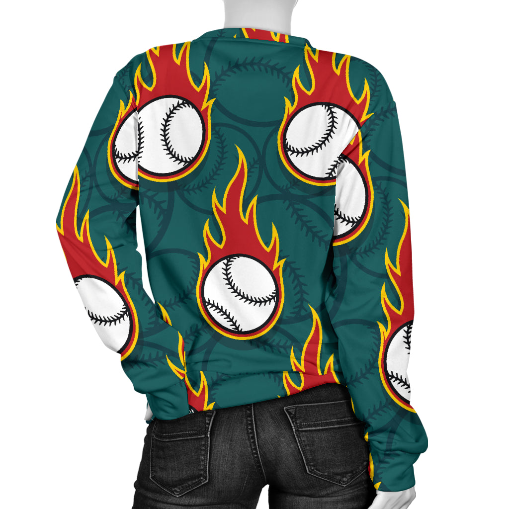 Baseball Fire Print Pattern Women Long Sleeve Sweatshirt
