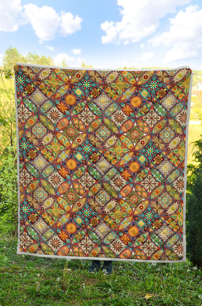 Mandala Flower Themed Design Print Quilt Bedspread