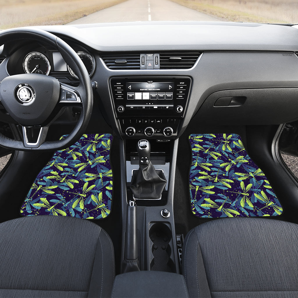Dragonfly Lime Blue Print Pattern Car Floor Mats Front Back