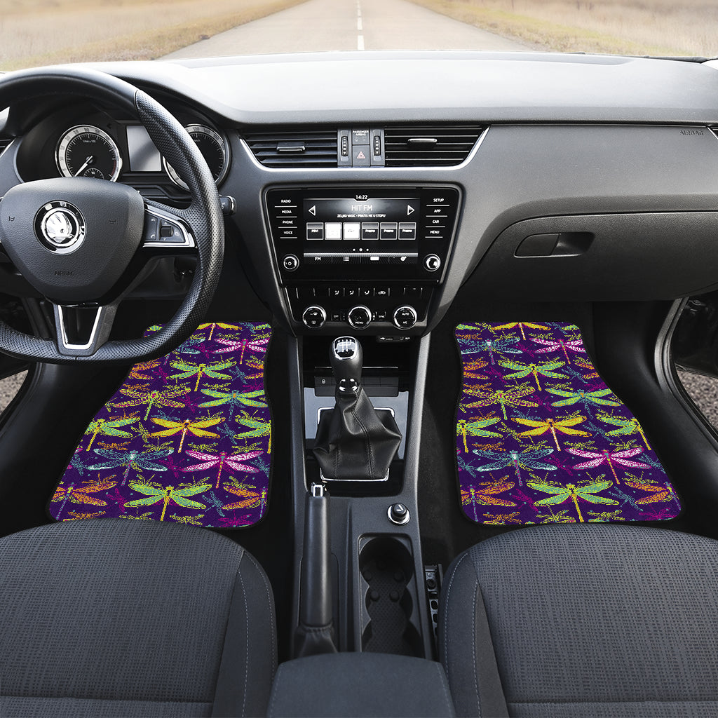 Dragonfly Neon Color Print Pattern Car Floor Mats Front Back