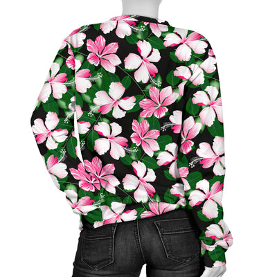 Hibiscus Pink Flower Hawaiian Print Women Long Sleeve Sweatshirt