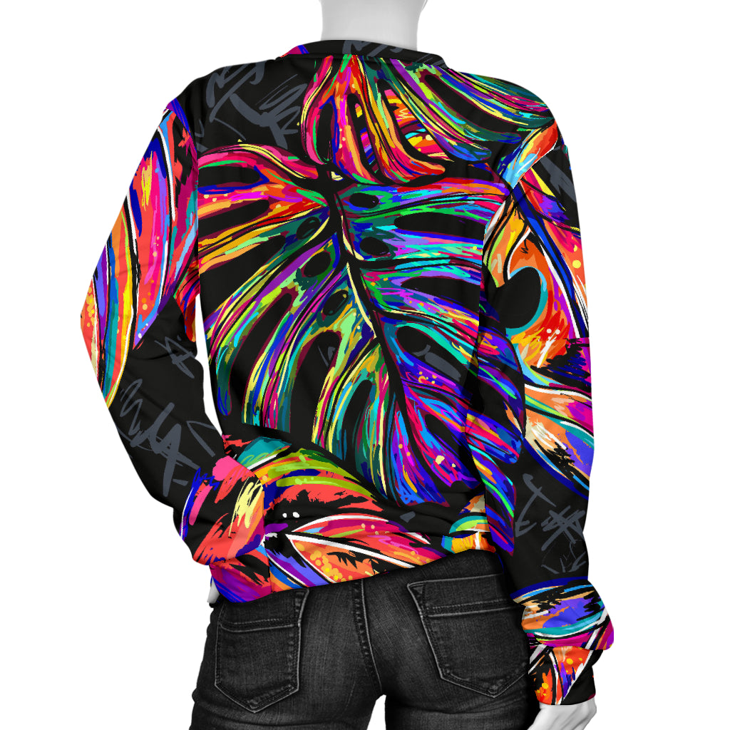 Neon Color Tropical Palm Leaves Women Long Sleeve Sweatshirt