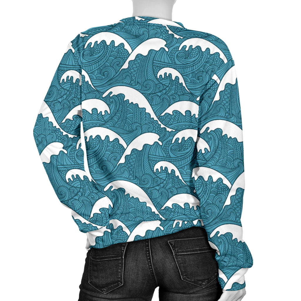 Surf Wave Tribal Design Women Long Sleeve Sweatshirt