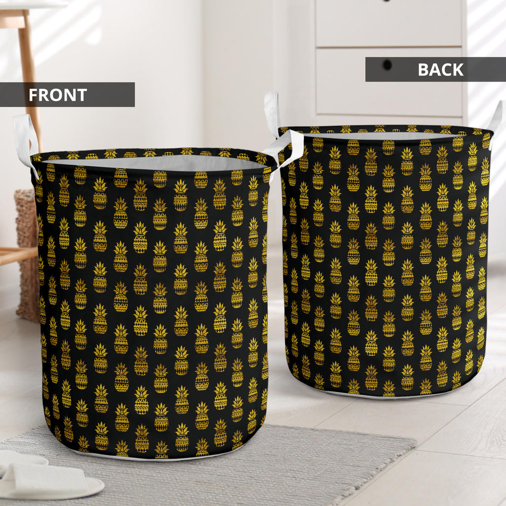 Pineapple Gold Tribal Style Print Laundry Basket