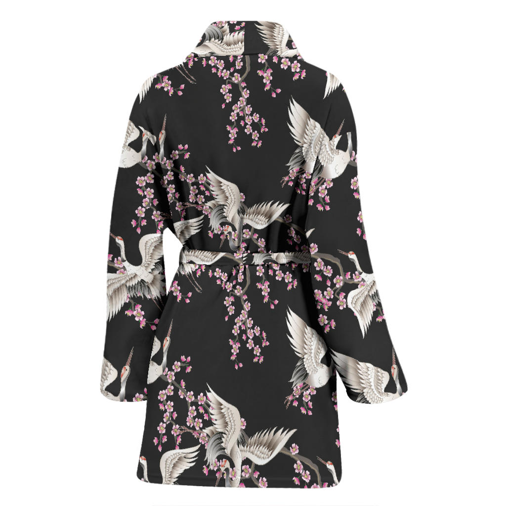 Crane Pattern Print Design 01 Women Bathrobe