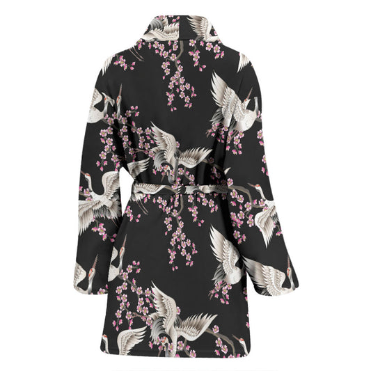 Crane Pattern Print Design 01 Women Bathrobe