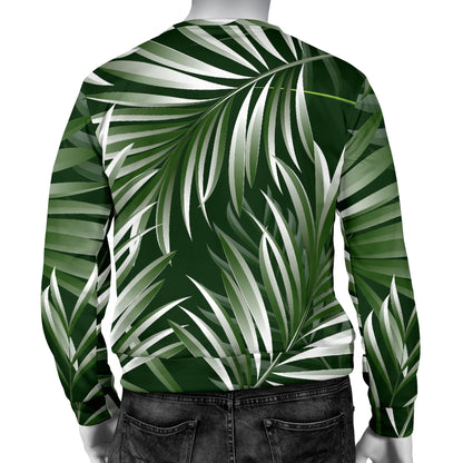 White Green Tropical Palm Leaves Men Long Sleeve Sweatshirt