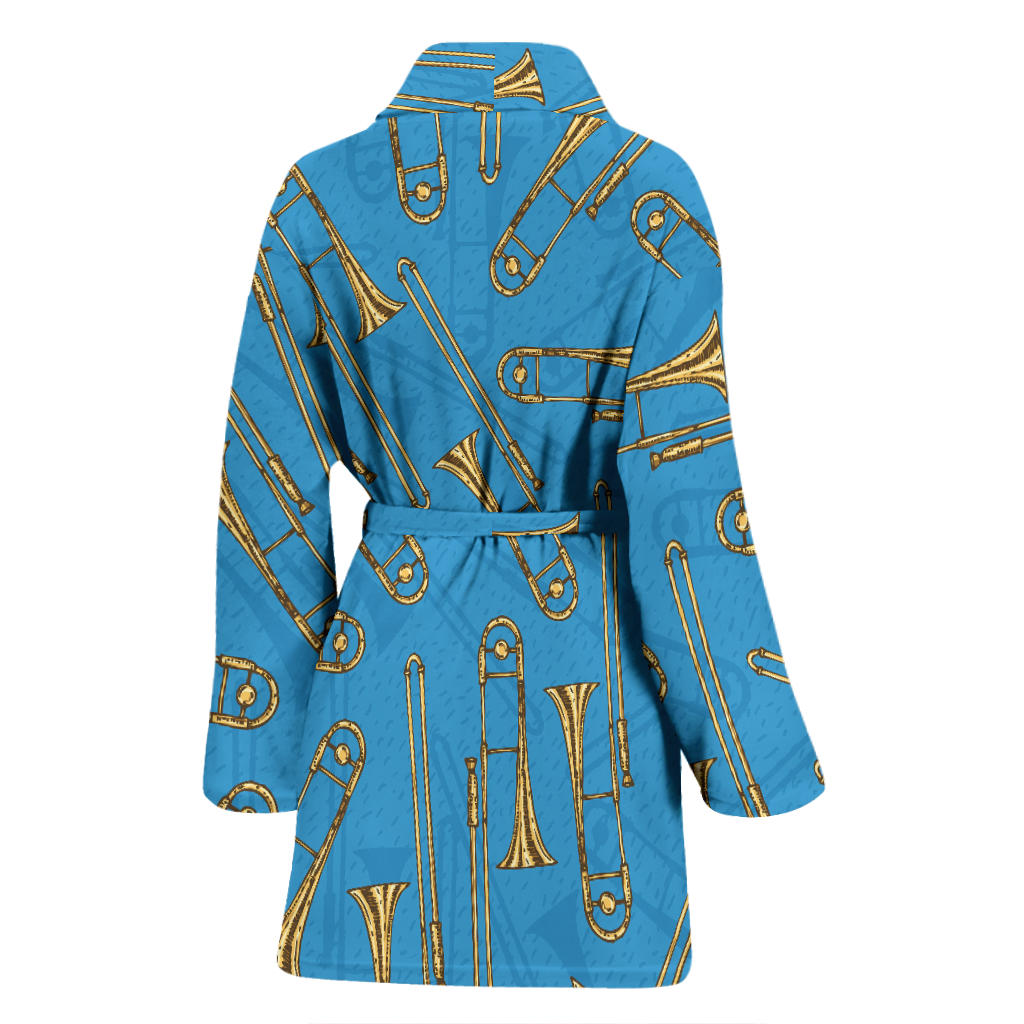 Trombone Pattern Print Design 01 Women Bathrobe