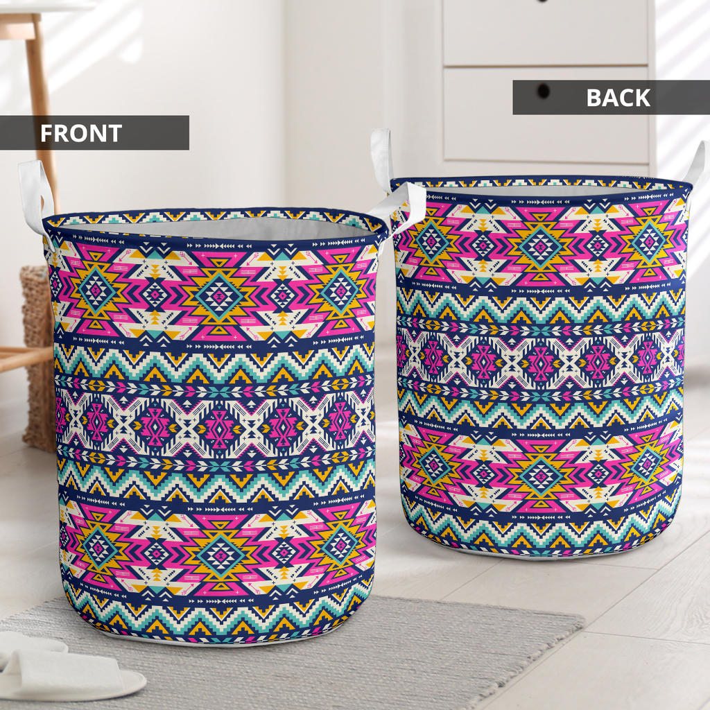 Aztec Pink Geometric Print Pattern Laundry Basket
