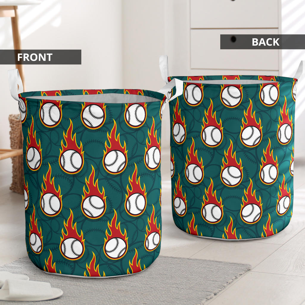 Baseball Fire Print Pattern Laundry Basket