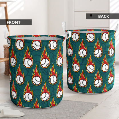 Baseball Fire Print Pattern Laundry Basket