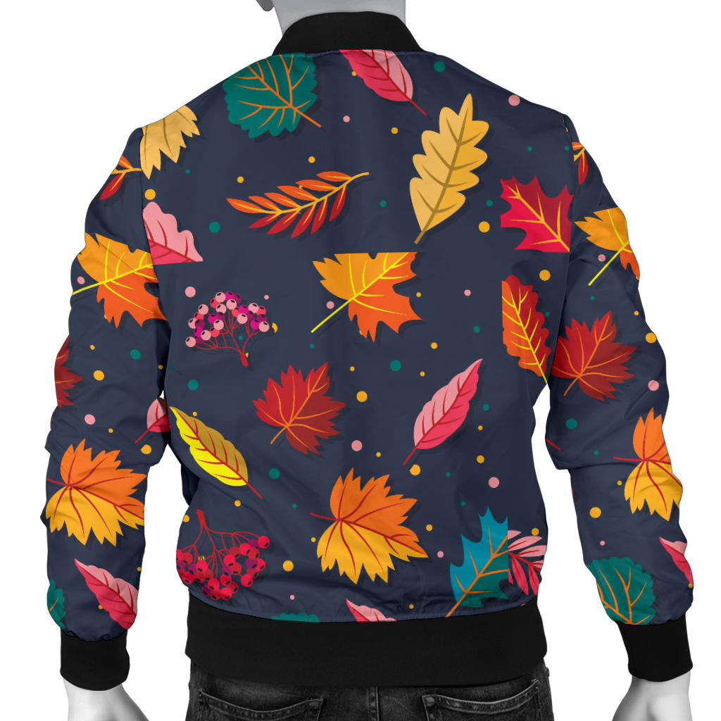 Elm Leave Colorful Print Pattern Men Bomber Jacket