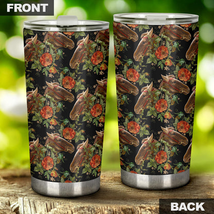 Horse Embroidery with Flower Design Tumbler