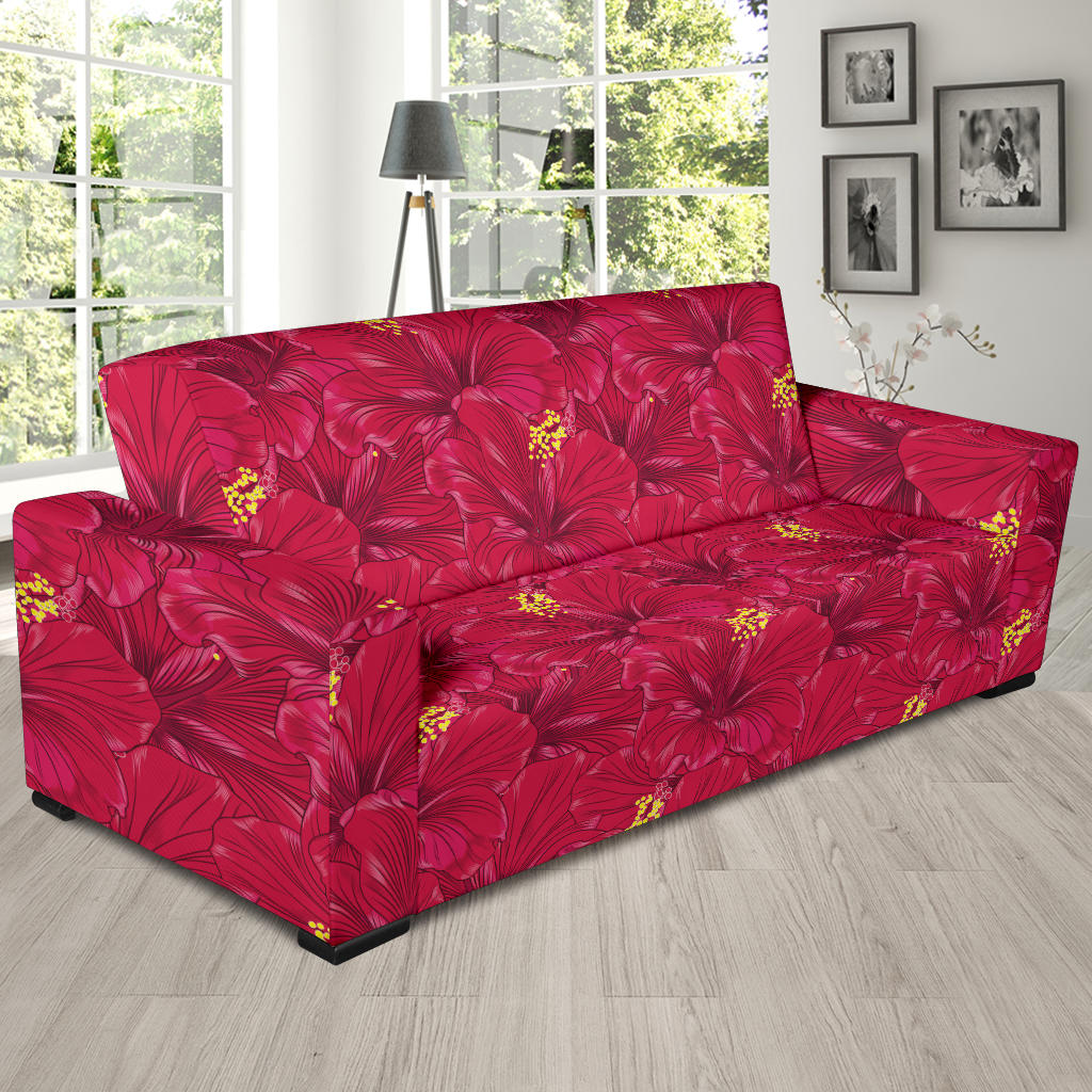 Hibiscus Red Pattern Print LKS308 Sofa Slipcover