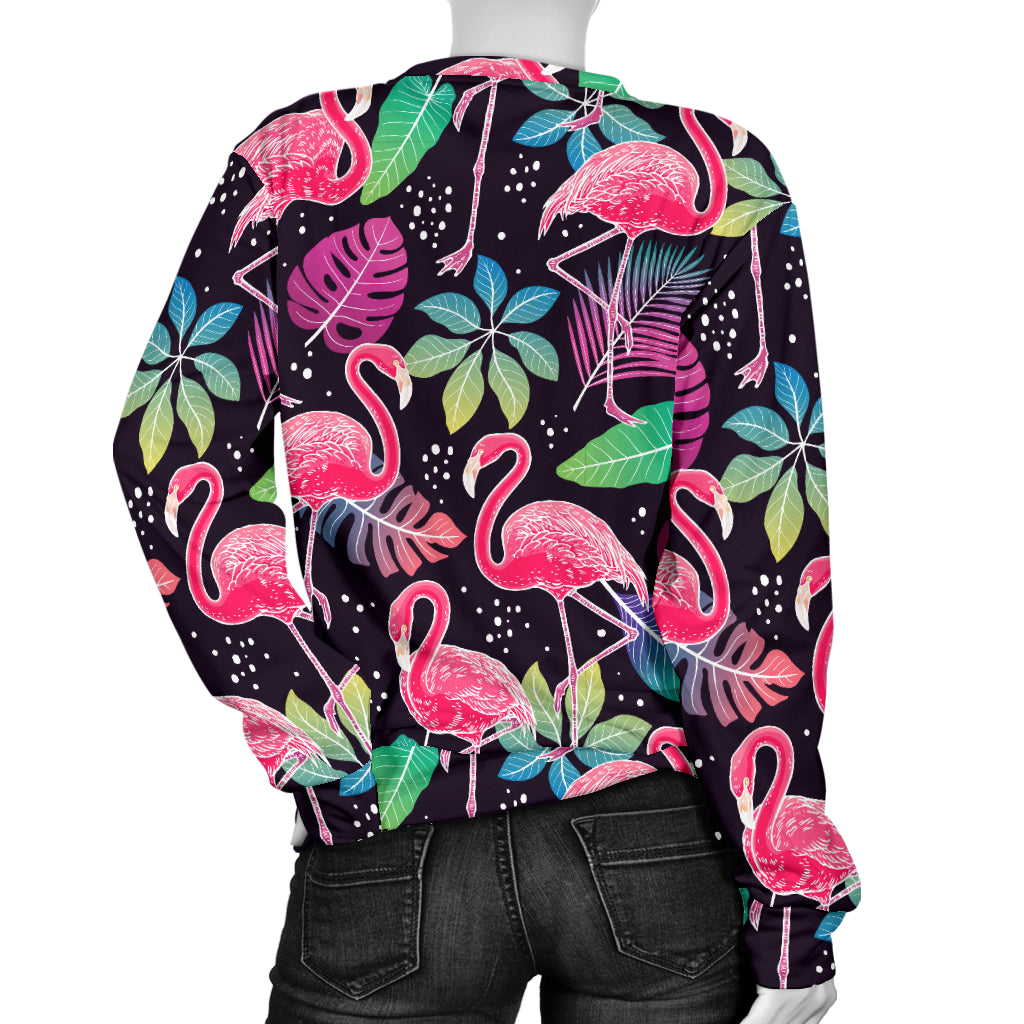 Flamingo Tropical leaves Neon Print Women Long Sleeve Sweatshirt