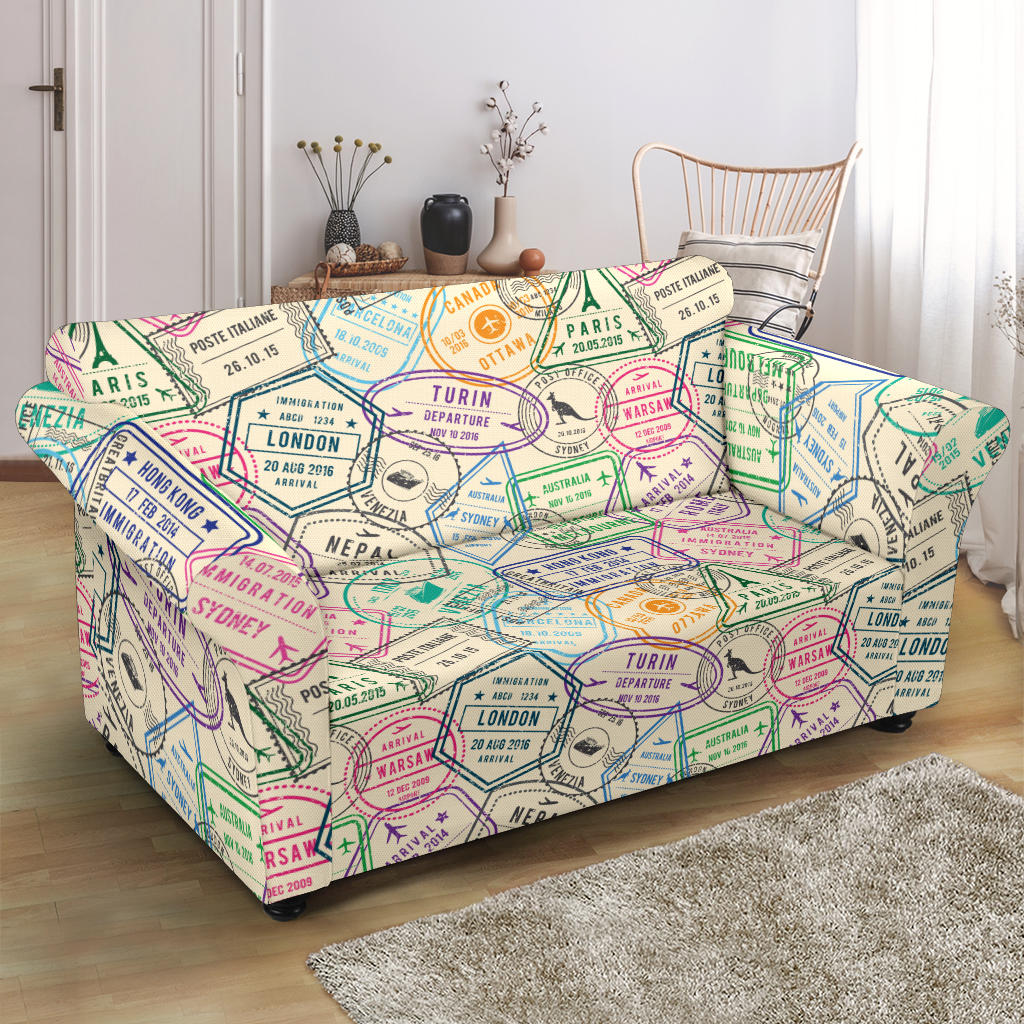 Travel Stamp Print Design LKS303 Loveseat Couch Slipcover