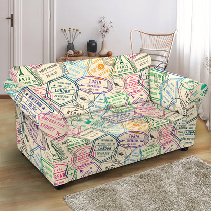 Travel Stamp Print Design LKS303 Loveseat Couch Slipcover