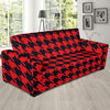 Houndstooth Red Pattern Print Design 03 Sofa Slipcover