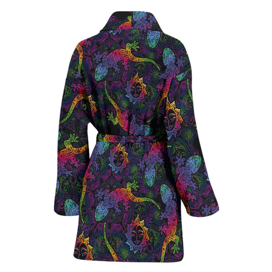 Gecko Rainbow Pattern Print Design 03 Women Bathrobe