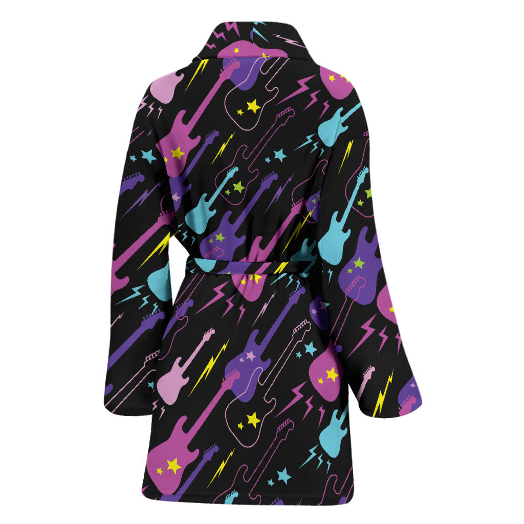 Electric Guitar Pattern Print Design 02 Women Bathrobe